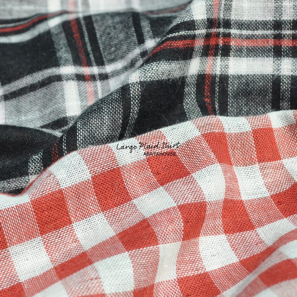 犬服｜ラージチェックシャツ｜日本製コットンダブルガーゼ｜選べる３タイプ×２カラー（ブラウン×オレンジ/ブラック×レッド）